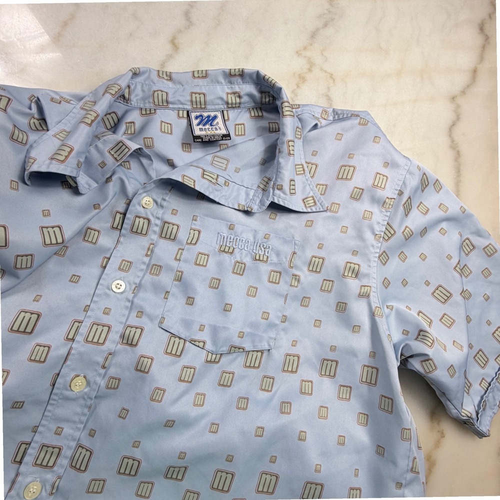 Mecca USA Victory Series Mens XXL Blue Monogram Logo Short Sleeve Button Shirt